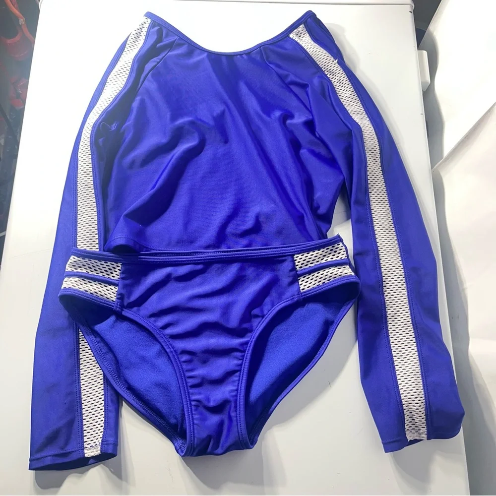 Art Class Girls Sheer Panel Long Sleeve Cropped 2-Piece Swimsuit -Size L (10/12)